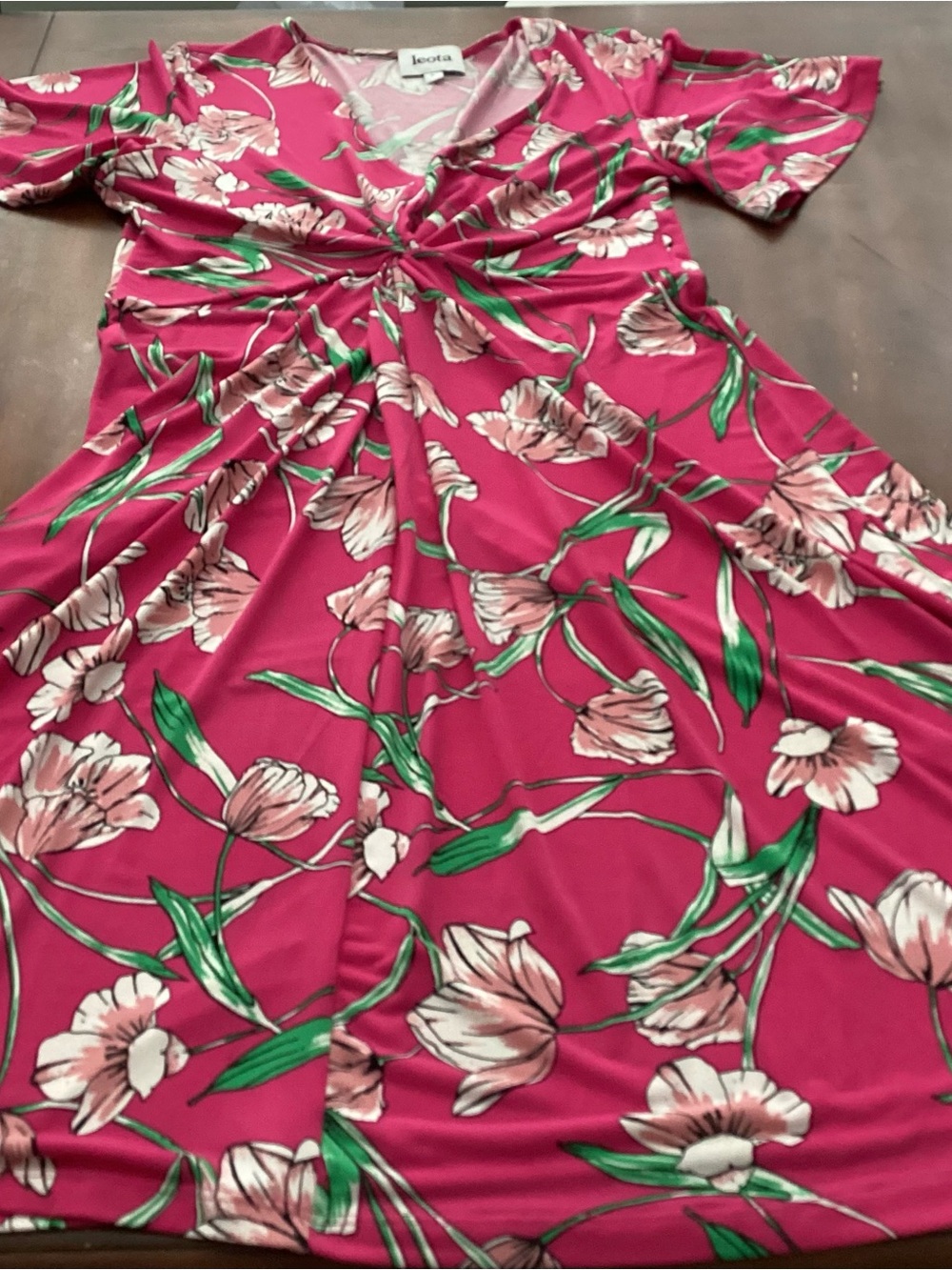 Leota Ladies Pink Floral V-Neck Dress Size L - Picture 6 of 13